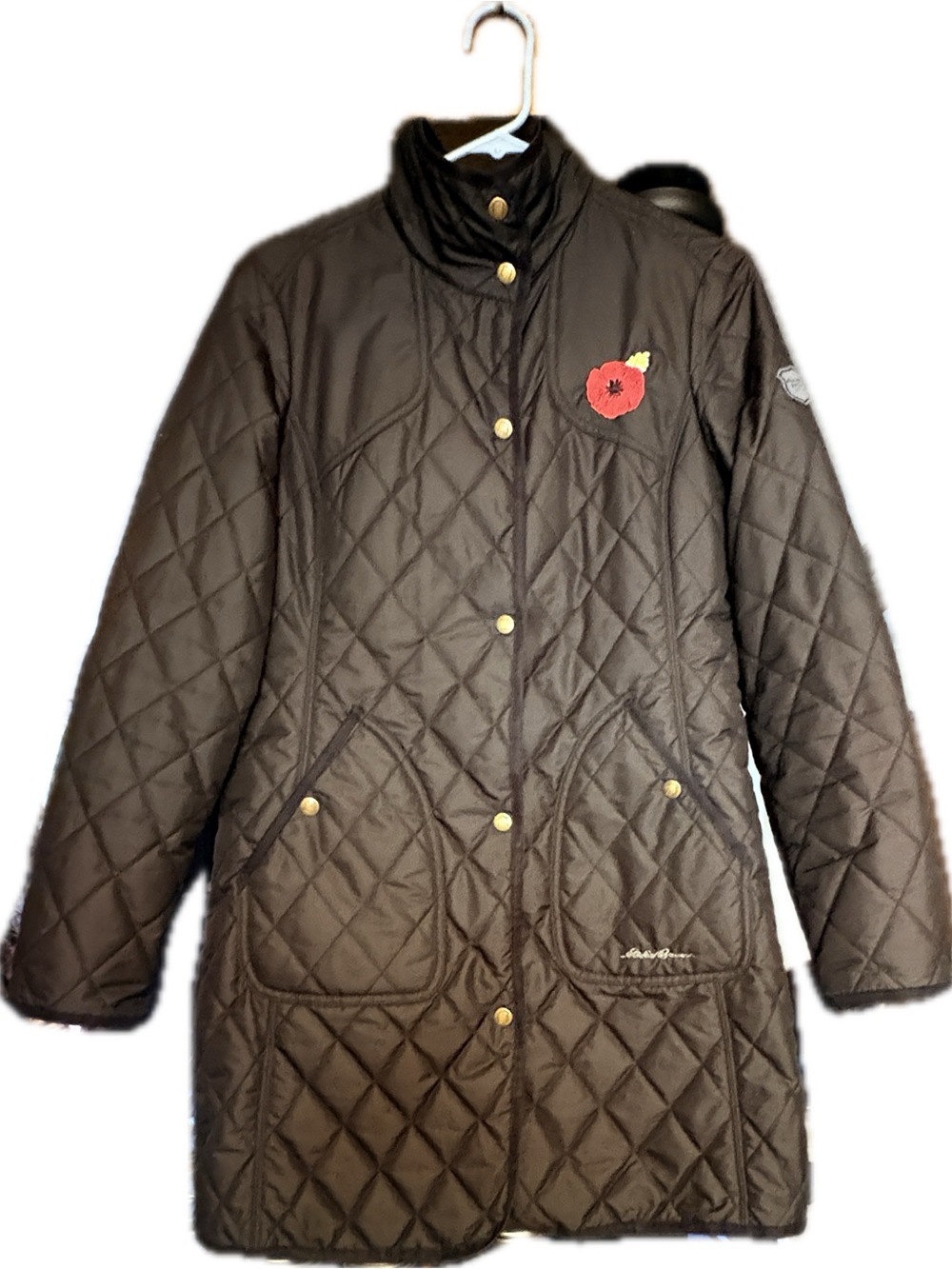 Quilted Eddie Bauer Poppy-Embroidered Coat -black